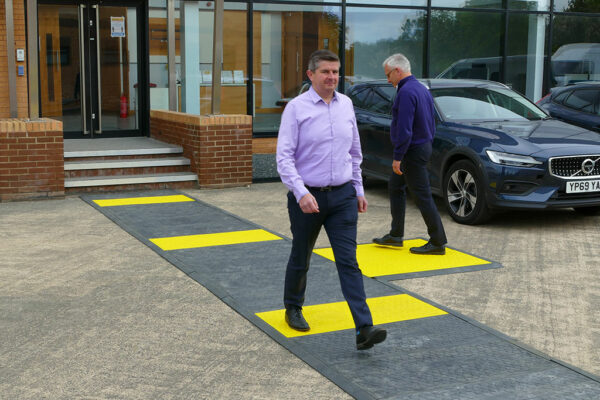 Temporary pedestrian walkway yellow hi-vis